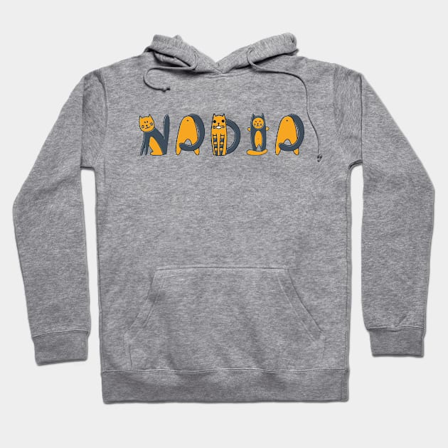 Nadia | Girl Name | Cat Lover | Cat Illustration Hoodie by LisaLiza